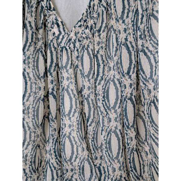 Zara Top Womens M Ivory Teal Metallic Crop Sheer Gauzy Fairy Romantic Bubble - Picture 3 of 6